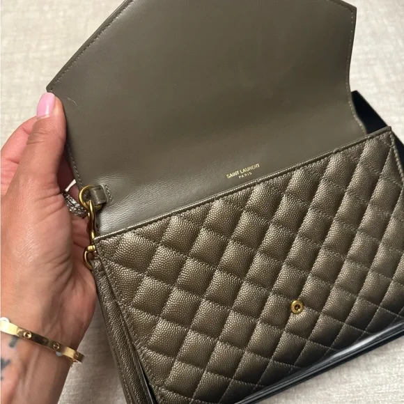 Saint Laurent Silver Quilted Clutch with Chevron Pattern - Picture 2 of 6